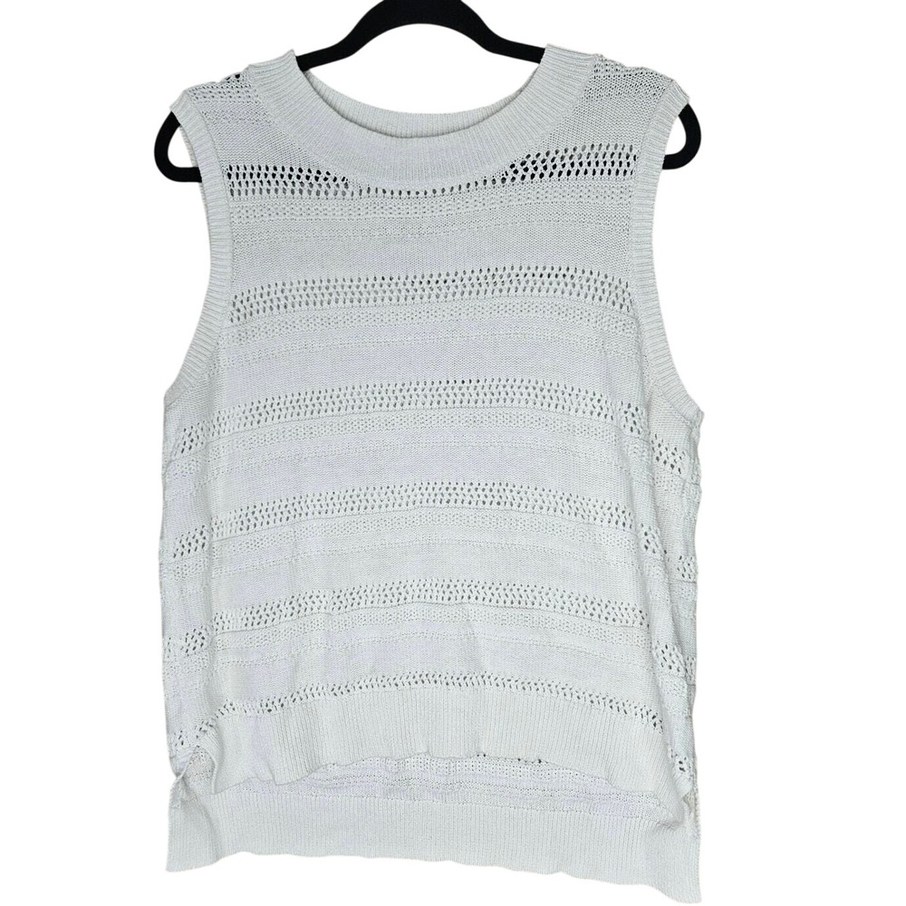 Joie White Crochet Crewneck Sleeveless Sweater Tank Women's Large